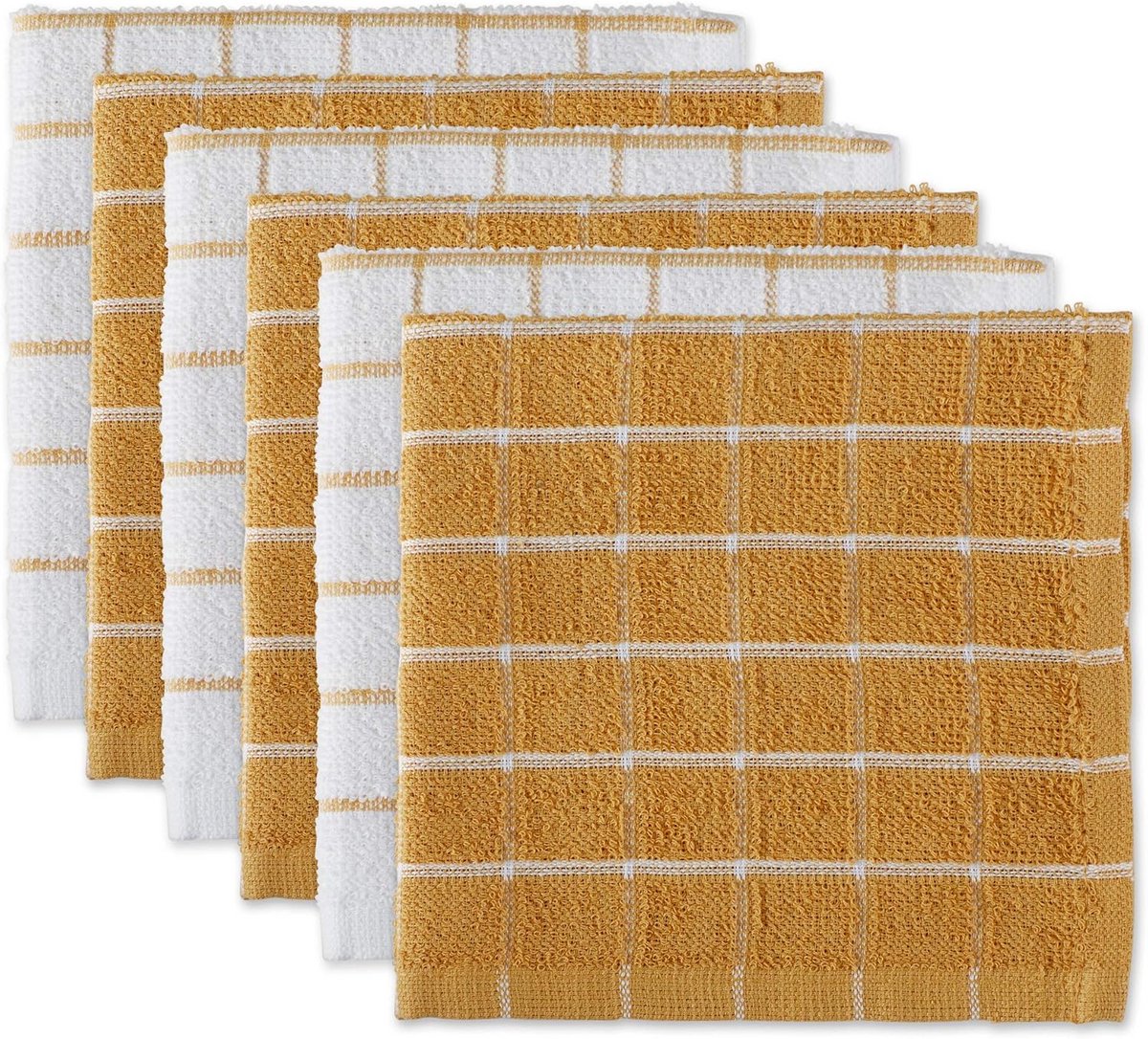 Set van 12x12 Katoenen Vaatdoeken - Honey Gold Ruitpatroon