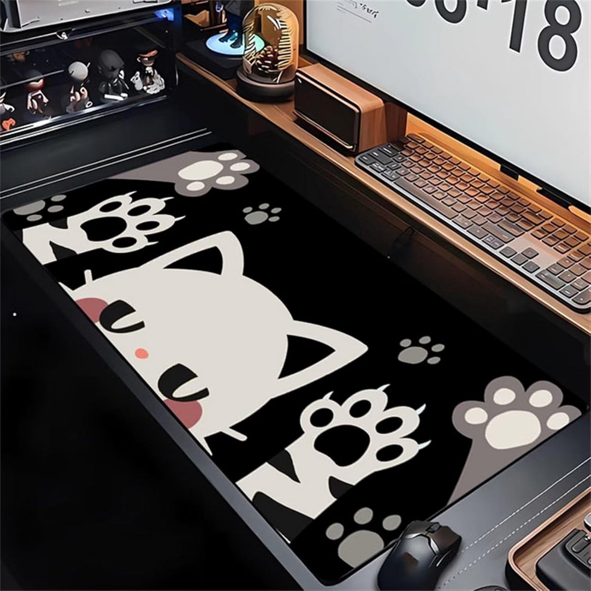 XXL Bureauonderlegger & Gaming Muismat (60x30cm) met Schattige Kat - Antislip en Wasbaar