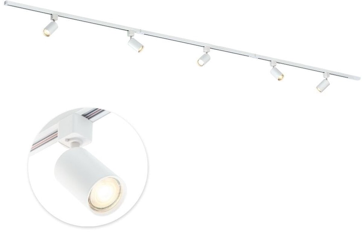 Qub Focus Railverlichting - Wit - 300 cm - I-Vorm - 5x GU10 Spots - Dimbaar - Complete Set