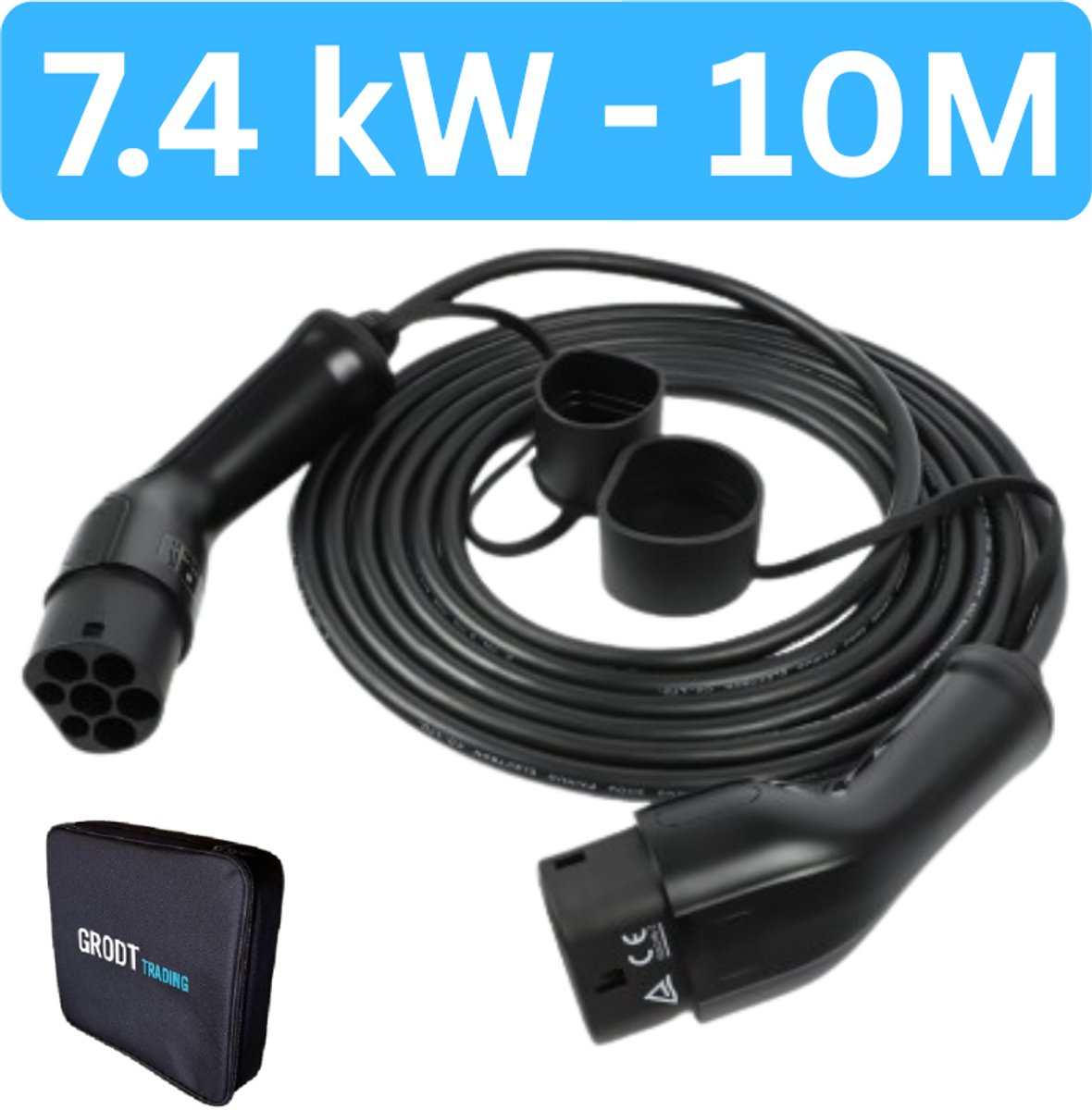 Laadkabel Type 2 | 32A 1 Fase | 7,4 kW | 10m | Tas inclusief