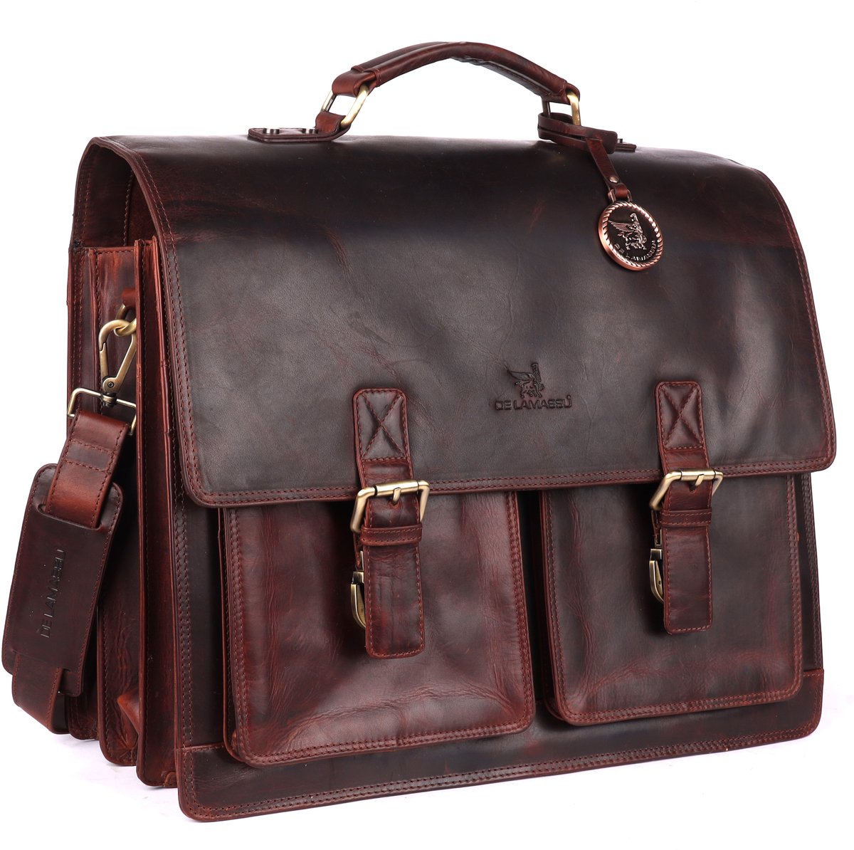 DE LAMASSU® (Gustavus) Leren Aktetas 17 Inch – Extra Ruim – Met Trolleyband & Organizer – Premium Business Tas Unisex Laptoptas 17 inch
