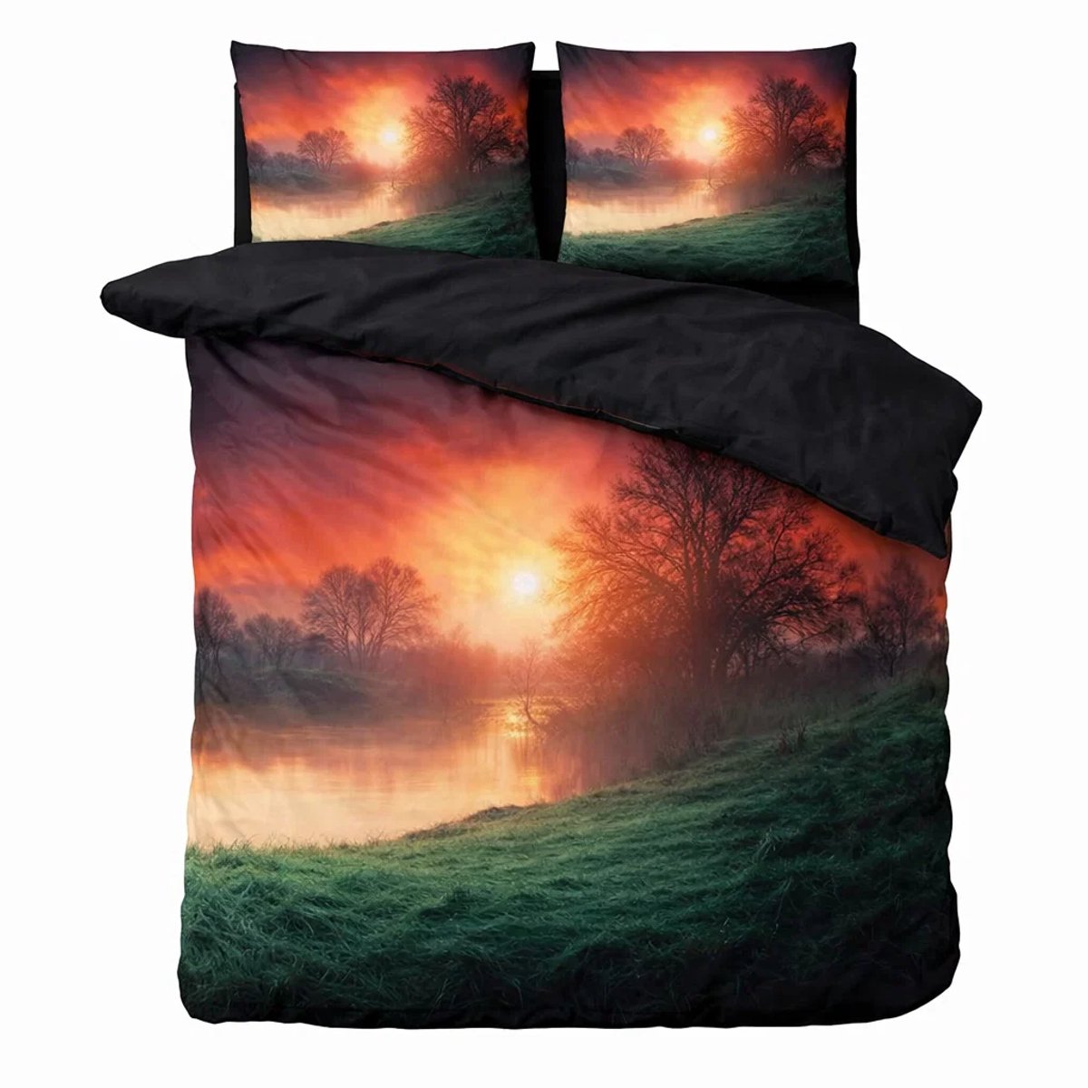 Decoware Dekbedovertrek Misty Sunrise 240x220 cm – Katoen Renforcé – Natuur Thema - Met Kussenslopen – Lits-jumeaux