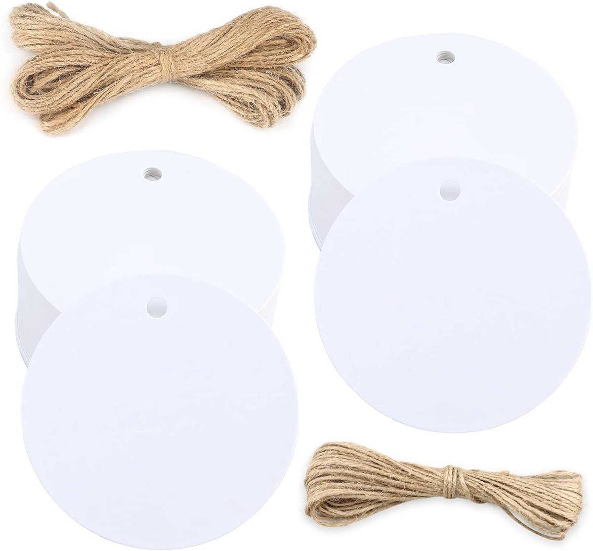 Cadeaulabels van kraftpapier en jute koord, 200 stuks, wit, handvaardigheidsprojecten