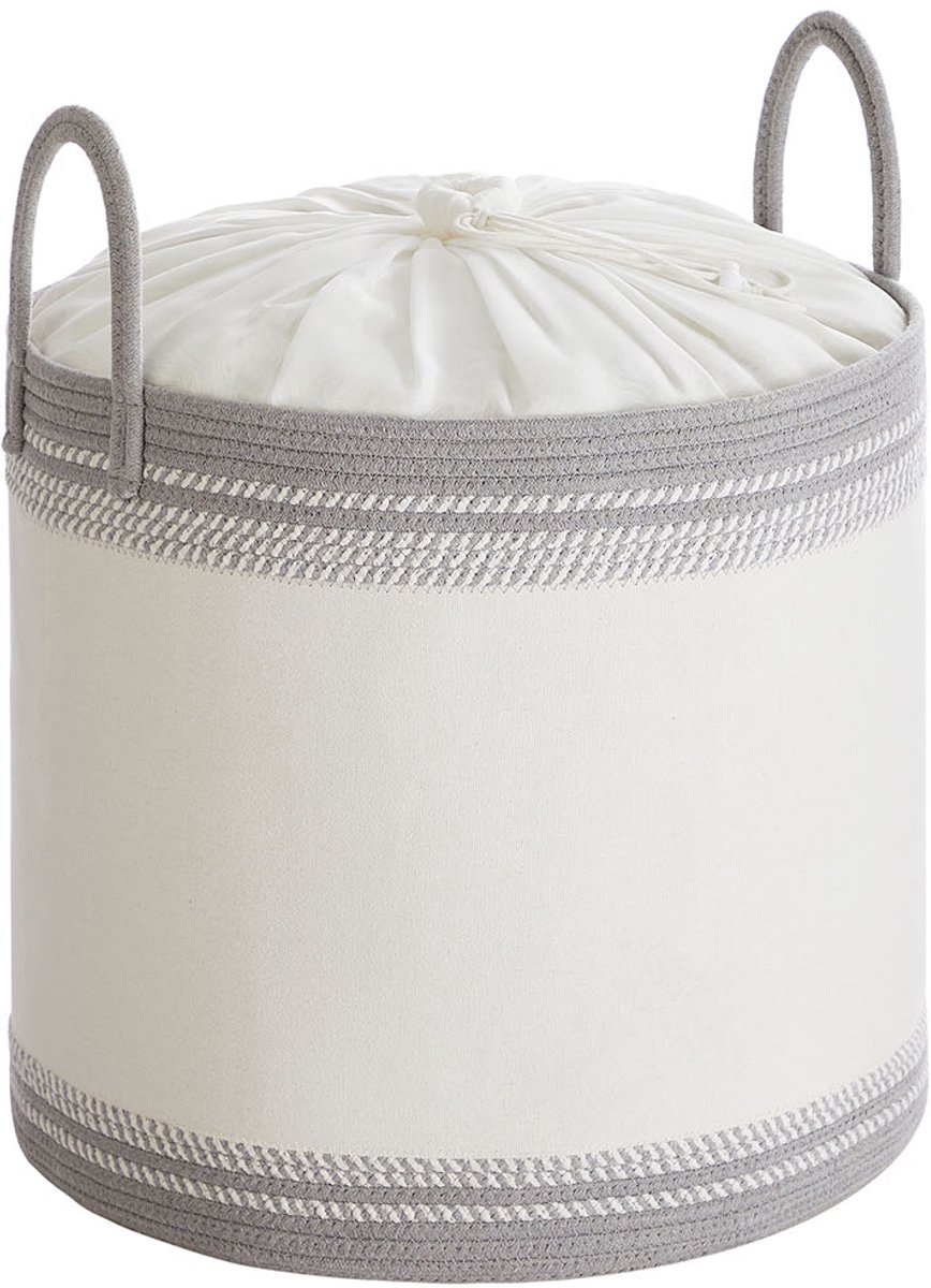 Wasmand – Stoffen – Duifgrijs – 90 liter met deksel en trekkoord
