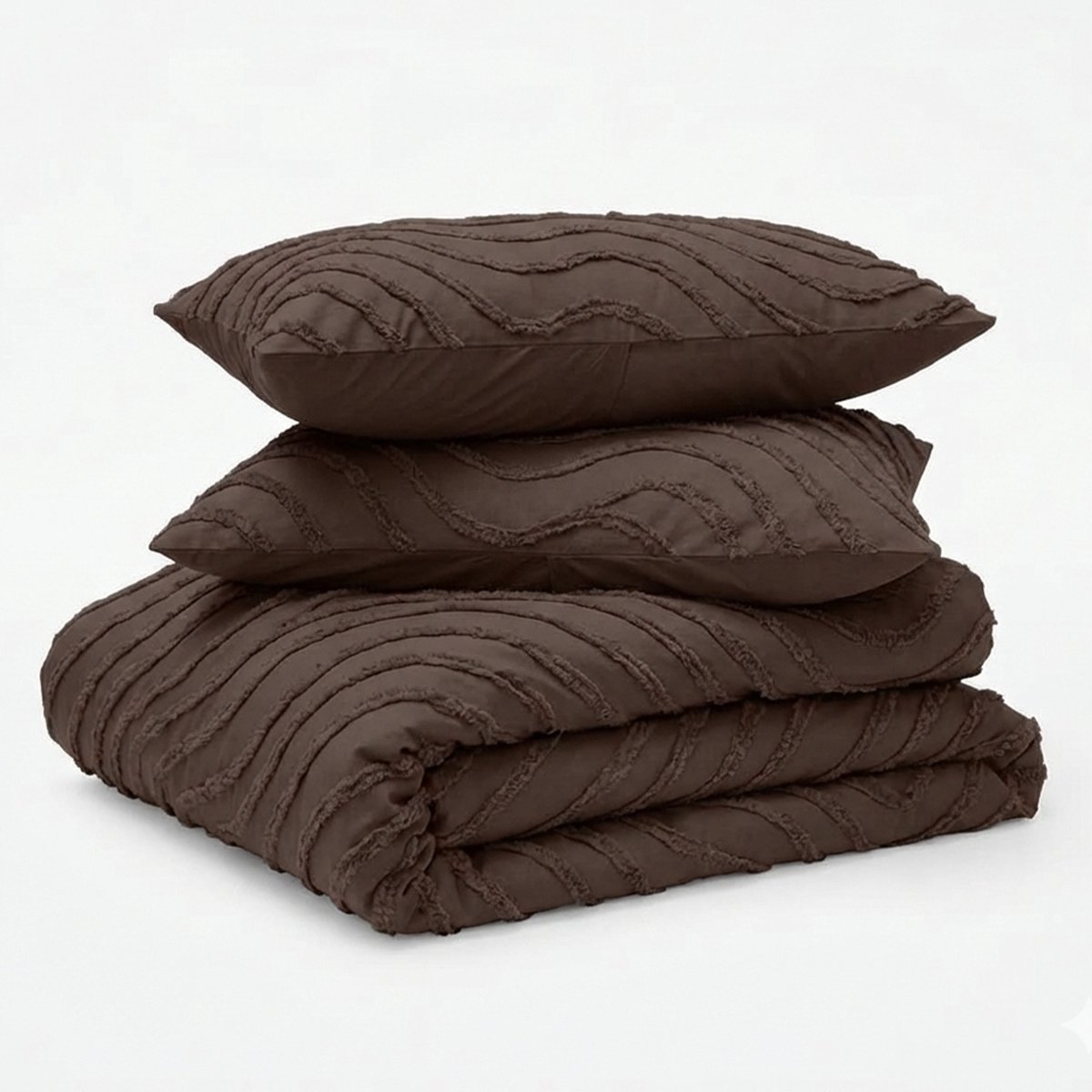 Decoware Dekbed zonder Overtrek 140x200 cm - Easy Tufted Waves Bruin - Hoesloos Dekbed Wasbaar - Incl. Kussensloop - All Season - Eenpersoons