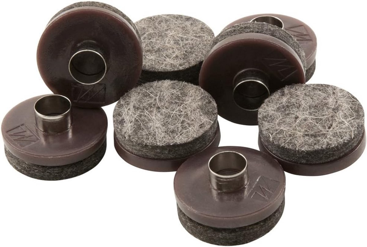 Zware Kwaliteit Viltglijders - Ø22mm - Vastzetten met Spijker - Rond - Bruin - Set van 8