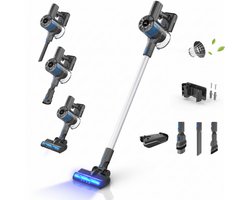 Innova® PowerVac Steelstofzuiger Draadloos - 500 Air Watts - met 4 verschillende opzetstukken - Draadloze Stofzuiger - Zonder zak op accu - Vacuum Cleaner
