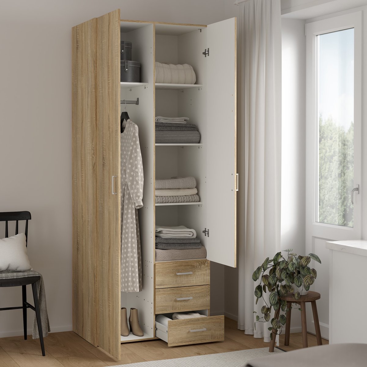 Giga Living Kledingkast Harper - Eiken Houtlook - Praktische Indeling & Stijlvol Hout - Eiken/Hout - Naturel
