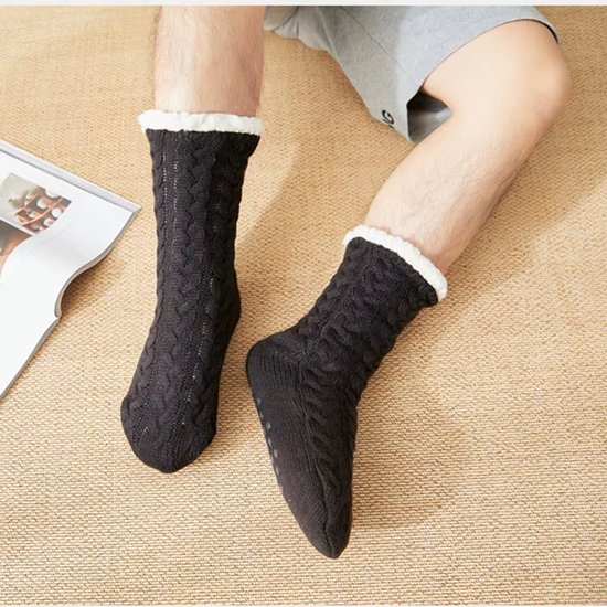 Thermische Herensokken - Winter Warme Antislip Pantoffelsokken - Verdikt Katoen en Fluweel - Zwart - Zachte Thuis Slaap Sokken - Korte Vloersokken - Comfortabele Huissokken met Antislip Zool van Merkloos — afbeelding 2