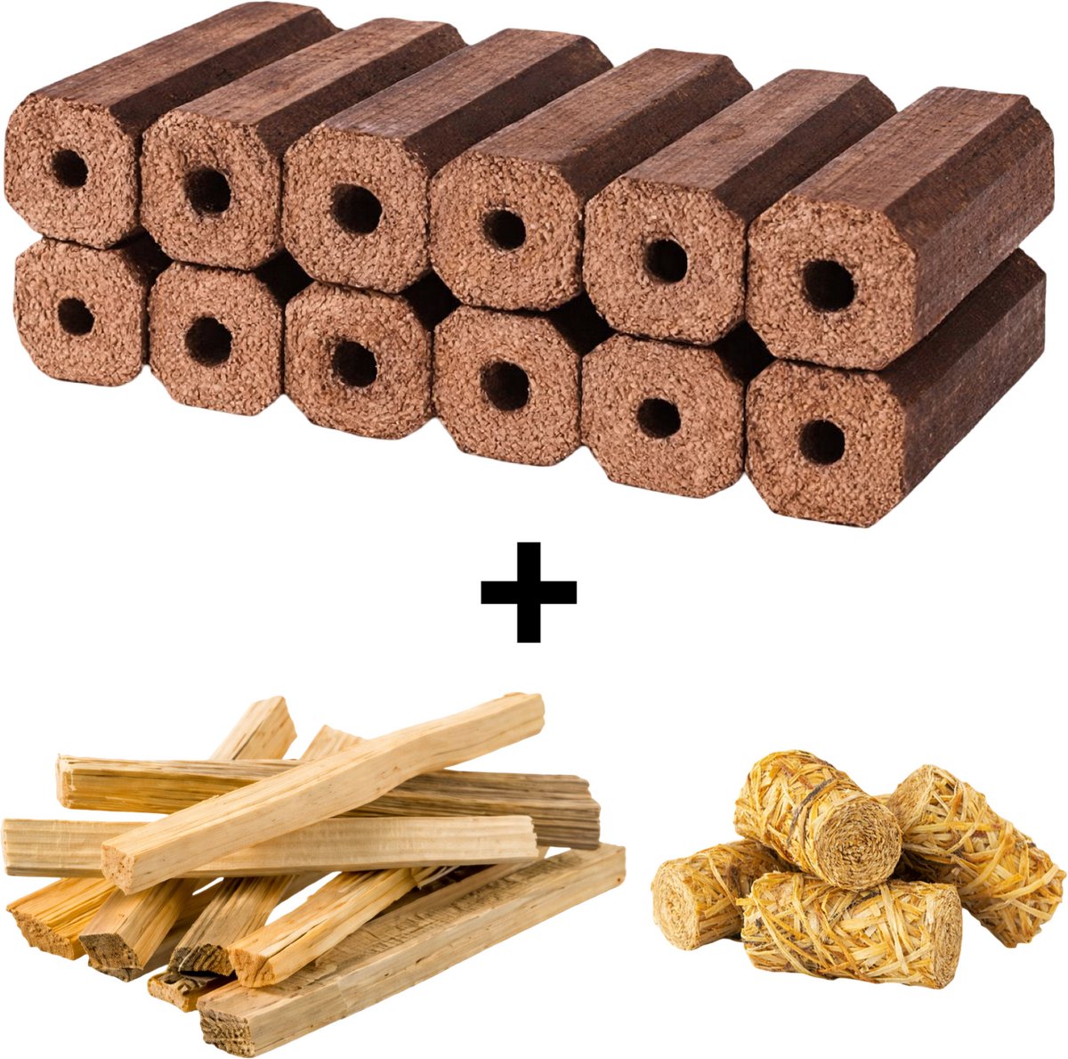 Aqua-Loui® - Houtbriketten 10KG (12 stuks) - Geperst Hardhout - 100% Eiken - Lange Brandduur & Hoog Rendement - Geschikt voor Open Haard & Houtkachel - Inclusief 4 Aanmaakwokkels & Aanmaakhout