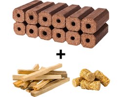 Aqua-Loui® - Houtbriketten 10KG (12 stuks) - Geperst Hardhout - 100% Eiken - Lange Brandduur & Hoog Rendement - Geschikt voor Open Haard & Houtkachel - Inclusief 4 Aanmaakwokkels & Aanmaakhout