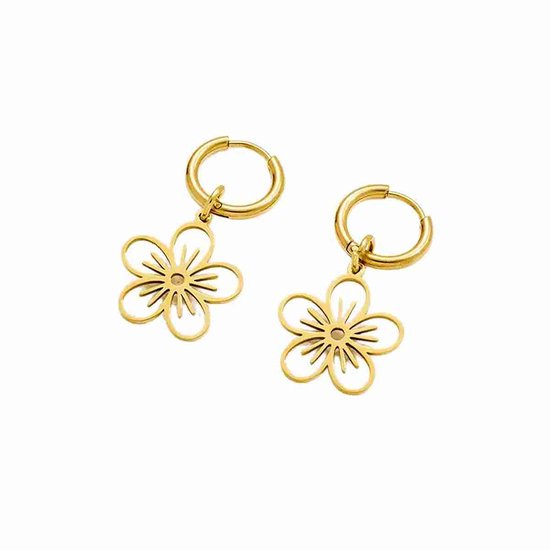 WeLoveSilver - boucles d'oreilles en acier chirurgical - couleur or - fleur - 35 mm