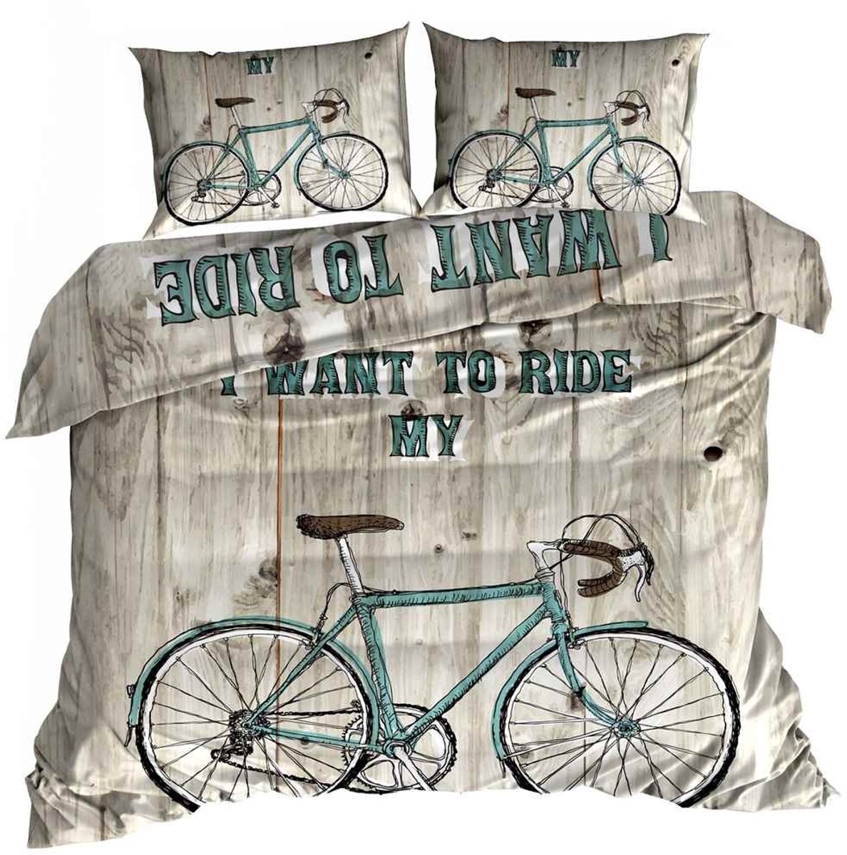 Comfort Premium - 3D Dekbedovertrek - 200x220 cm - Katoen Satijn - Blauwe Fiets / Rower - Inclusief 2 Kussenslopen 70x80 cm