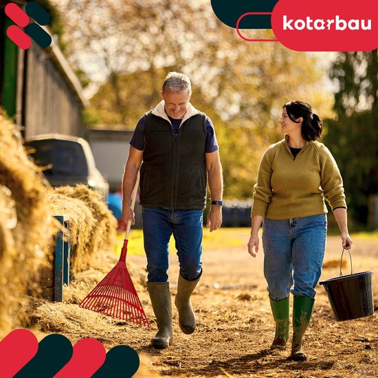 KOTARBAU® Bladhark, Tuinhark van Kunststof, 50 cm, met Houten Steel, 150 cm, Extra-Click, Gazonhark, Waaierbezem, Stevige Hark, Hark voor Gras Tuin Gazon, Rood & Gelakt Hout van Merkloos	 — afbeelding 2