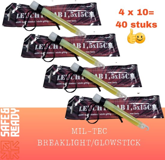 40 x Mil-Tec Professionele Breaklights / Glowsticks in 4 kleuren - Brand 8 tot 12 Uur !! - Noodpakket - Outdoor - Survival