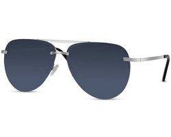 6584 Piloten Zonnebril | Aviator Zonnebril | Retro & Classic Bril | Festival , Rave Bril | Carnavalsbril | Zonnebril Dames & Heren | Blauw getinte lens | Zonnebril Zilver Metaal montuur | Trendy Party & Outdoor Bril + brillen sleeve & doek