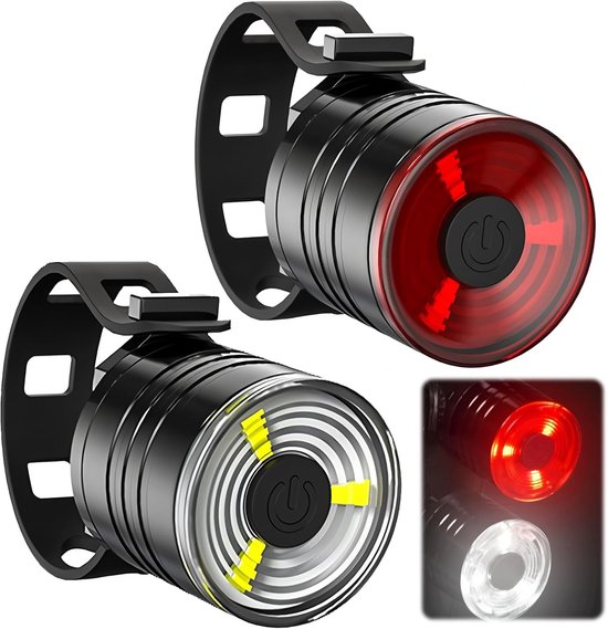 Fietsverlichting voor en achter, ondersteunt drie verlichtingsstanden, LED-lampen, werkt op een kleine fietsaccu, waterdicht en geschikt voor mountainbikes.