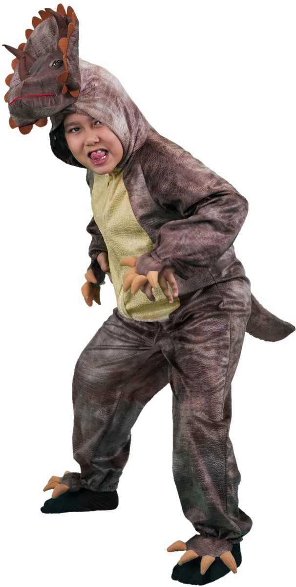 Zebra & Friends Dinosauruspak - 3/5 jaar - Triceratops - Dierenpak - Onesie - Verkleedkleding - Verkleedkostuum voor Kinderen - Carnaval Kostuum -- Verkleedkleding - Halloween Kostuum - Bruin