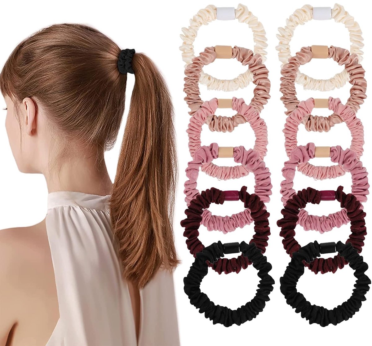 Zijden antislip haarelastiekje - Mini en compact, zacht en beschadigt het haar niet, perfect voor krullend of dik haar, ideaal voor paardenstaarten, een geweldig cadeau voor meisje