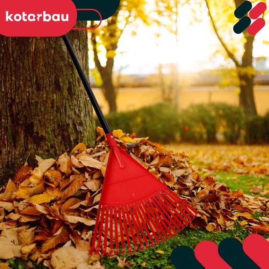 KOTARBAU® Bladhark, Tuinhark van Kunststof, 48 cm, met Aluminium Steel, 150 cm, Extra-Click, Gazonhark, Waaierbezem, Stevige Hark, Hark voor Gras Tuin Gazon, Rood & Zwart van Merkloos	 — afbeelding 2