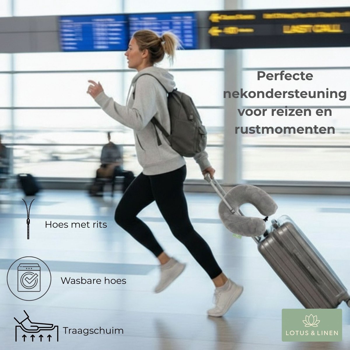 Lotus & Linen Cervora Traagschuim (Visco-elastische) Nekkussen - Traagschuim Reiskussen - Ergonomisch - Vliegtuig - Memory Foam (Viscoelastic) Travel Pillow - 30x30x9 cm – foto 4