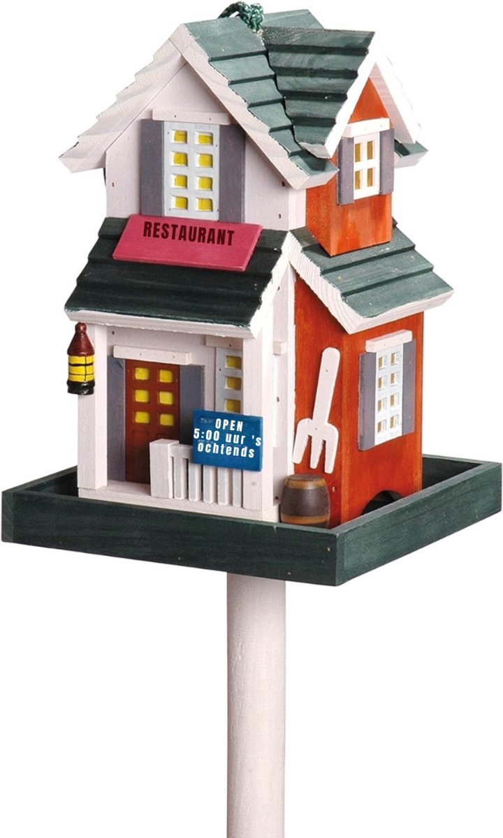 Aura® Vogelhuisje op Paal - Voederhuisje op Paal - Vogelhuisje op Voet - Staand Vogelhuisje - Vogelvoederhuisje – Vogelvoedersilo – Westerse Stijl - Rood - 18 x 18 x 123 cm