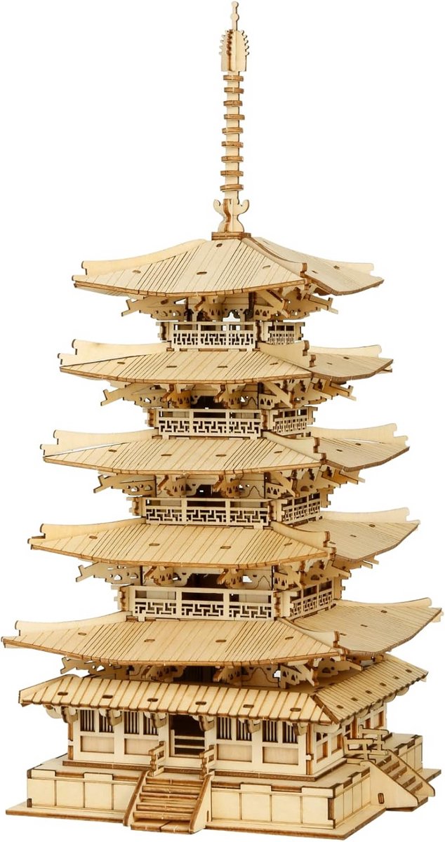 Houten 3D Puzzel Pagode met Vijf Verdiepingen - Bouwpakket voor Volwassenen en Kinderen