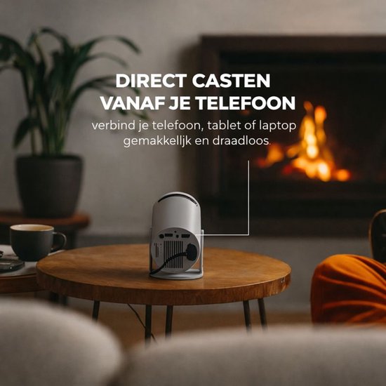 Thingy Ultra Mini Beamer – 4K-ondersteuning, WiFi 6, Bluetooth 5.4, 180° Rotatie En Automatische Beeldcorrectie – Compleet Met HDMI-kabel, Lange Voeding, Afstandsbediening En NL-handleiding