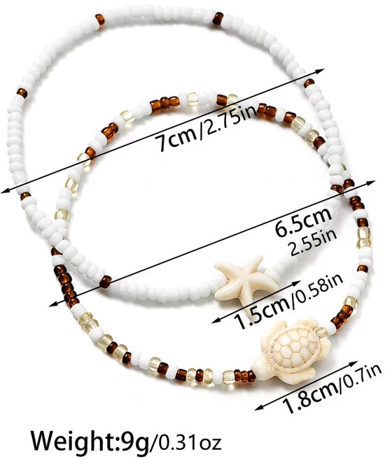 Bohemian Enkelketting voor Dames - Turquoise Zeester en Schildpad met Kralen, Dubbel Laag, Strand en Zomer Sieraden van Gohyuga — afbeelding 3