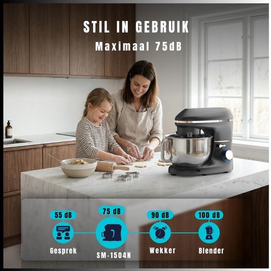 SVN® Mixer met mengkom - Mixer - Mixer met mengkom keukenmachine - Zilver/ Zwart - 22cm x 35cm x 30cm van Merkloos — afbeelding 5