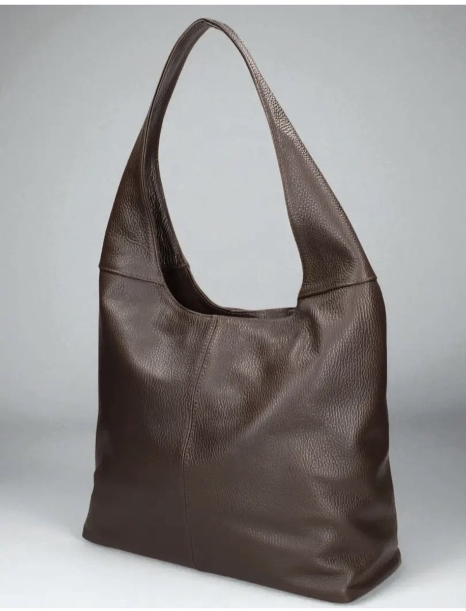 Hobo Schoudertas in choco, echt leer bij Bibossline
