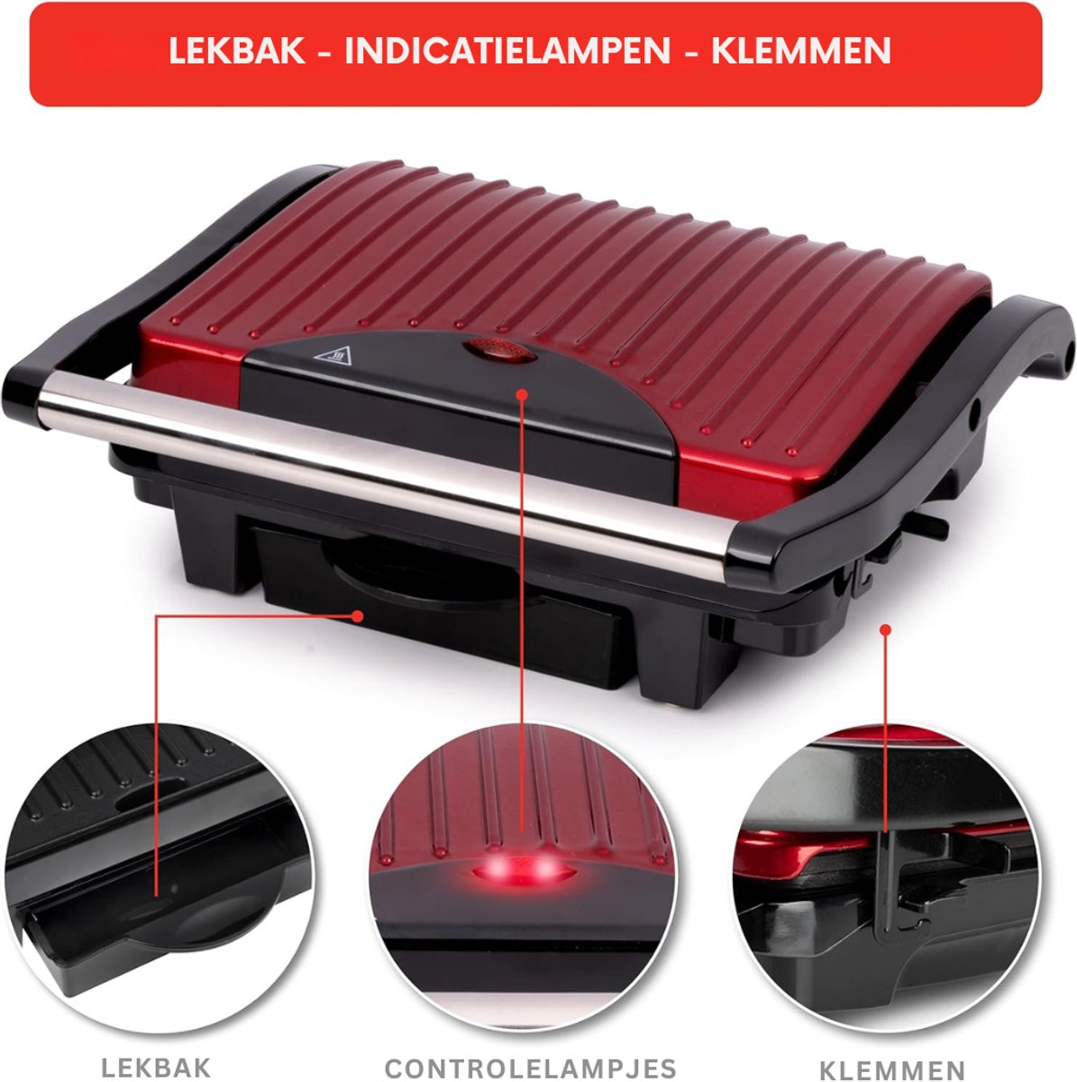 SNJY® Grill Apparaat - Bakplaat Electrisch - Tafelgrill - 1000 W - Rood