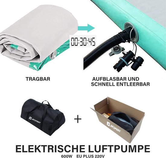 Opblaasbare Gymnastiekmat - Turnmat Vloermat - Thuis Training - Inclusief Luchtpomp - Tot 6 Meter Lang - Mintgroen — afbeelding 3