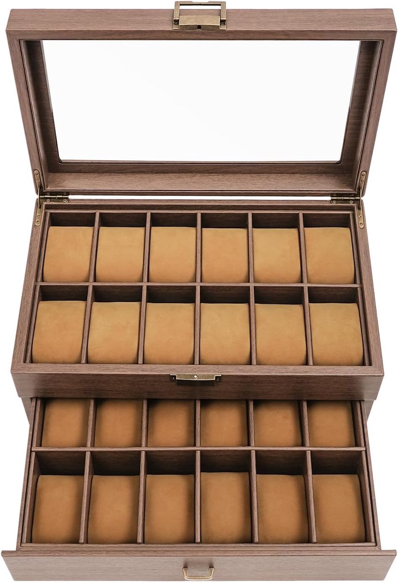 Horlogedoos - Sieraden organizer - Waardevolle spullen opbergen - 24 vakken 2 niveaus - 34 x 21 x 15 cm