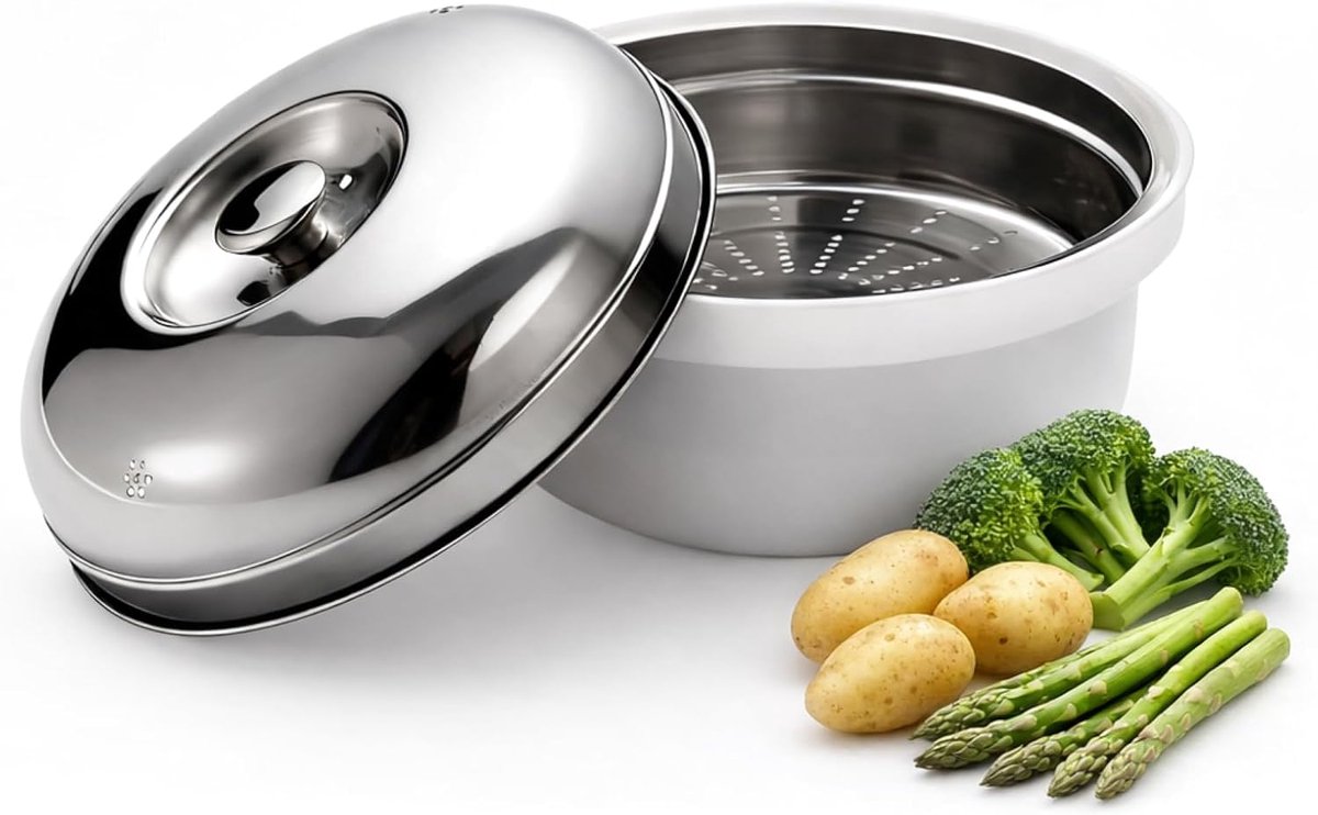 Magnetron Stoomkoker - Keuken Stomer - Sappige Maaltijden - Ventilatie Systeem - 25 x 25 x 16 cm - Wit
