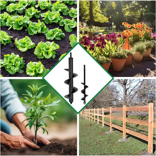 Tuinboor - 2 Stuks - Spiraalvormige Tuinboor - Grondboor - Boor voor Het Planten - voor Het Planten en Mengen van Zaden - 8x30cm+4x22cm - Zwart — afbeelding 5