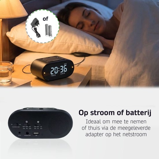 BrightLife Trilwekker - Wekker Slechthorenden of Doven - Krachtige trilfunctie voor onder kussen - Inclusief Felle Lichtflitsen en Alarm - Luide Wekker voor Vaste Slaper