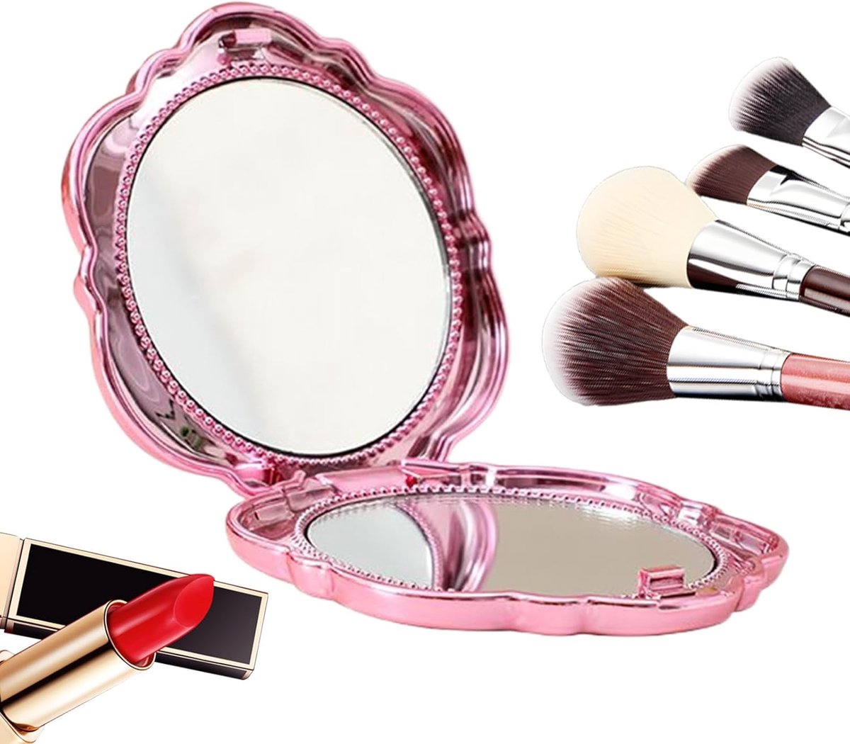 Zakspiegel - Draagbare spiegel - Reizen Beauty - Vergrotende opvouwbare - 7x7 centimeter - Roze