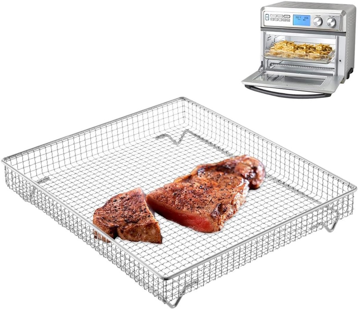 Airfryer Mand Rechthoekig - Oven Bakplaat - Crispy Bakken - Verhoogde Voetjes - 25x29x5 cm - Zilver