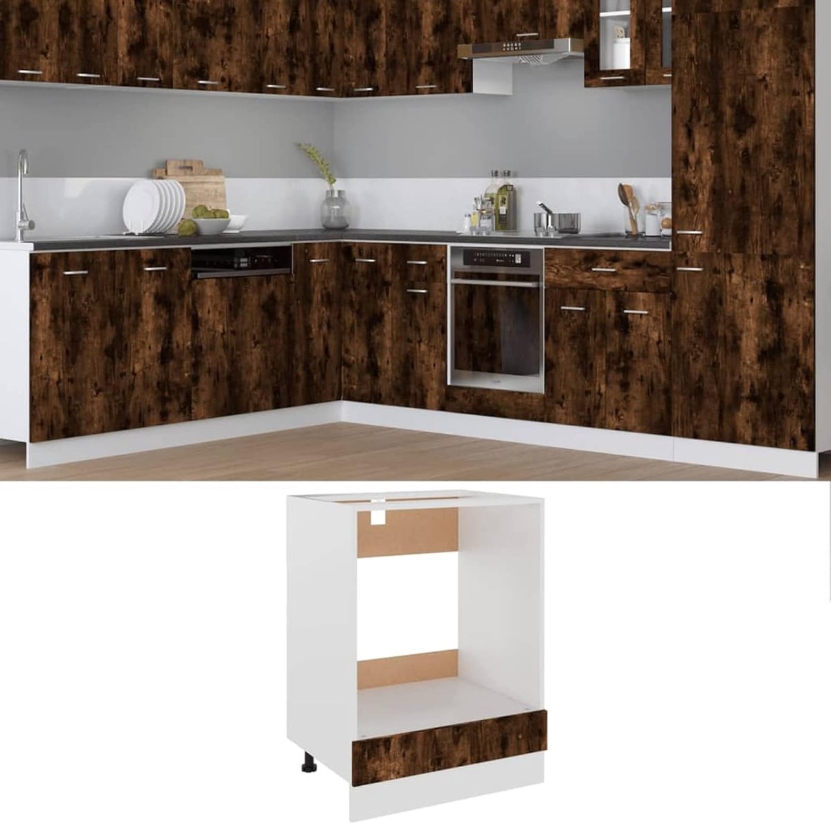 Ovenkast Keukenunit - Keukenkast Opslag - Keuken Organisatie - Ruimtebesparend Ontwerp - 60x46x81.5 cm - Gerookt Eiken