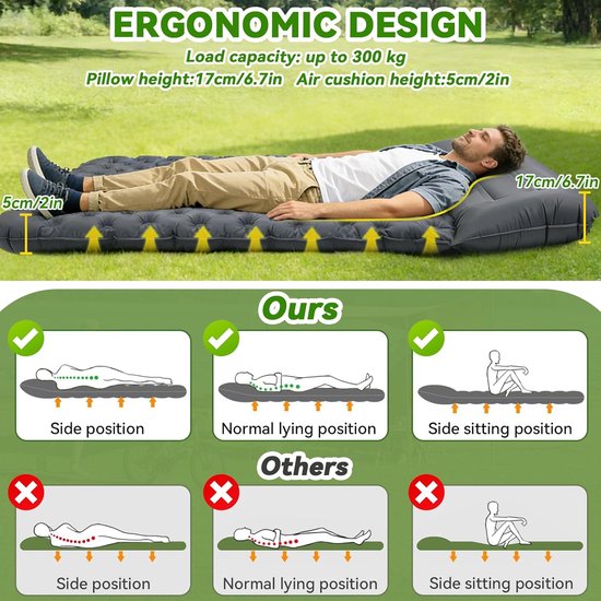 Dubbele Kampeermat - Luchtbed Mat - Comfortabel Kamperen - Geïntegreerde Pedaalpomp - 200x100cm — afbeelding 5