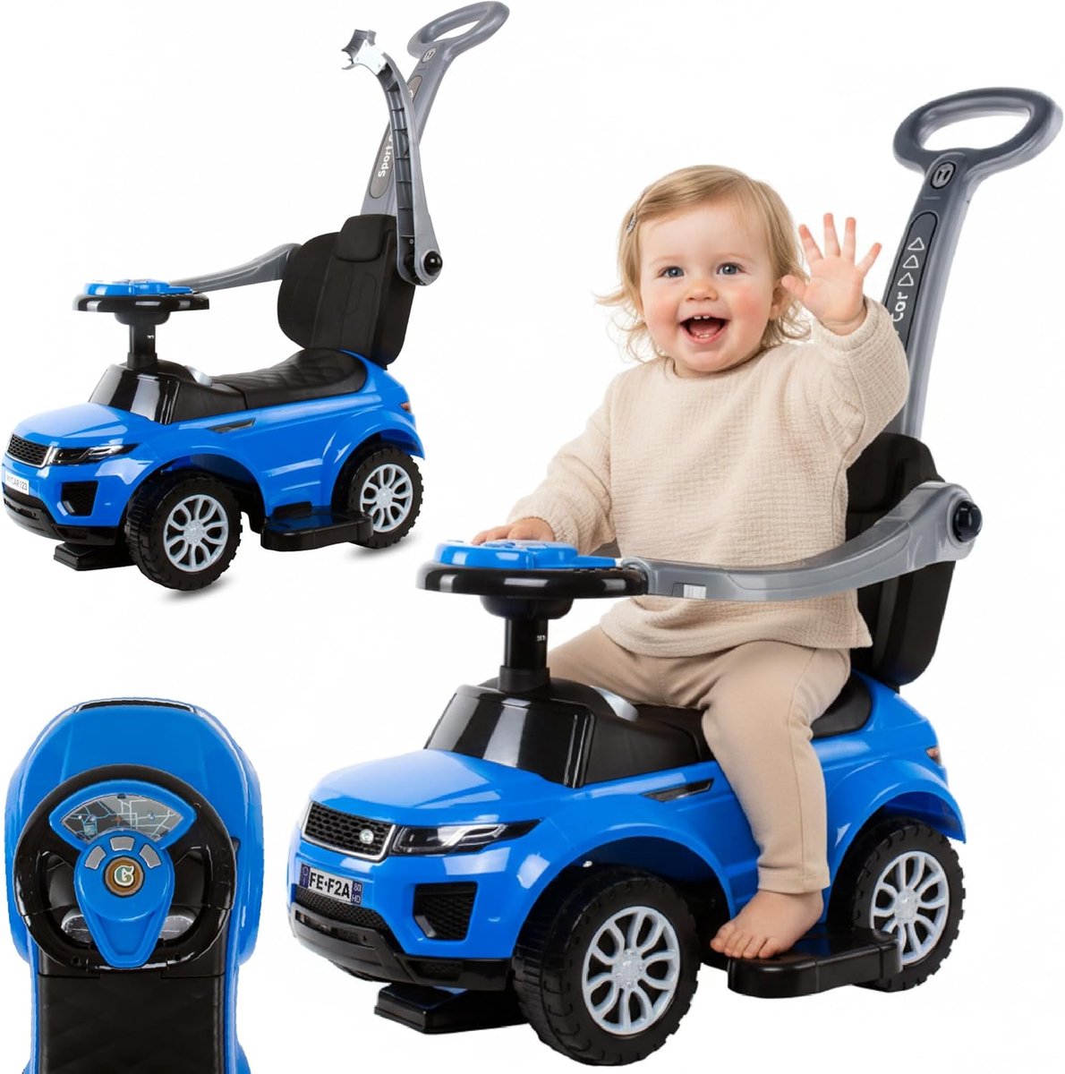 Loopauto Kinderauto - Duwauto Rijspeelgoed - Binnen Buiten Spelen - Groeit Mee Met Kind - 61x28x48 cm - Blauw