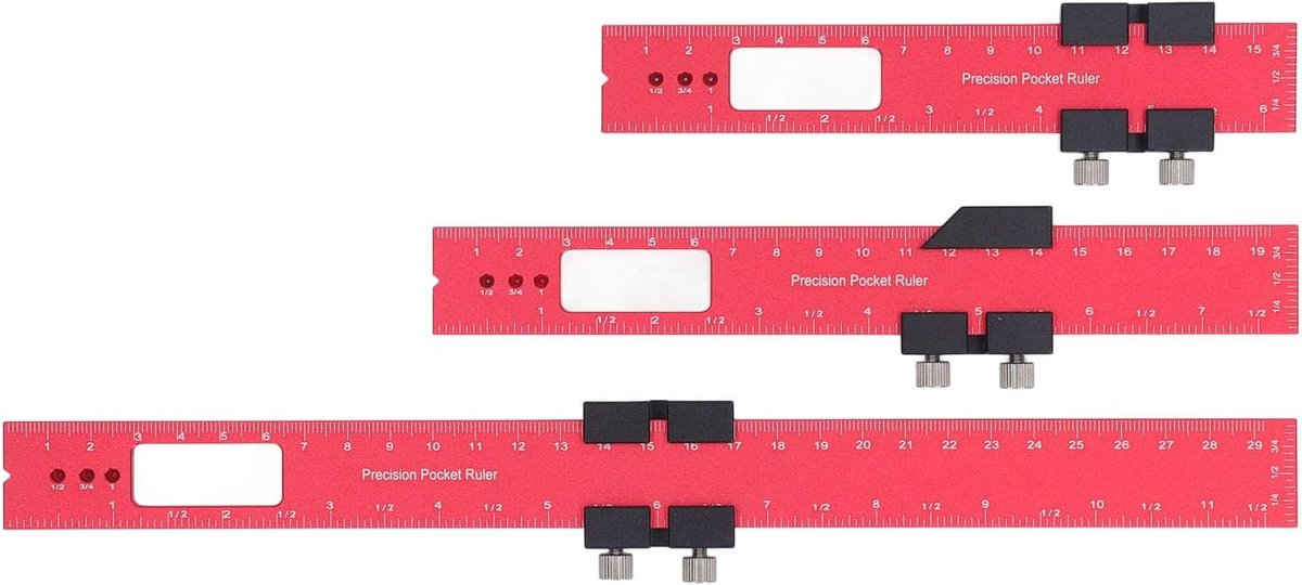 Houtbewerking Liniaal - Timmerman Gereedschap - Nauwkeurig Markeren - Met Verstelbare Stop - Aluminium Legering - Rood