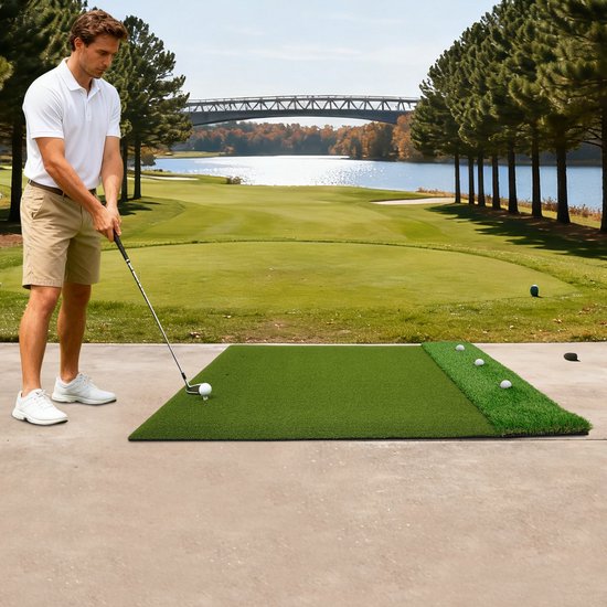 Jently golfmat - golf accessoires - met 6 Tee Posities - anti slip - trainingsmat - binnen en buiten gebruik van Merkloos — afbeelding 2