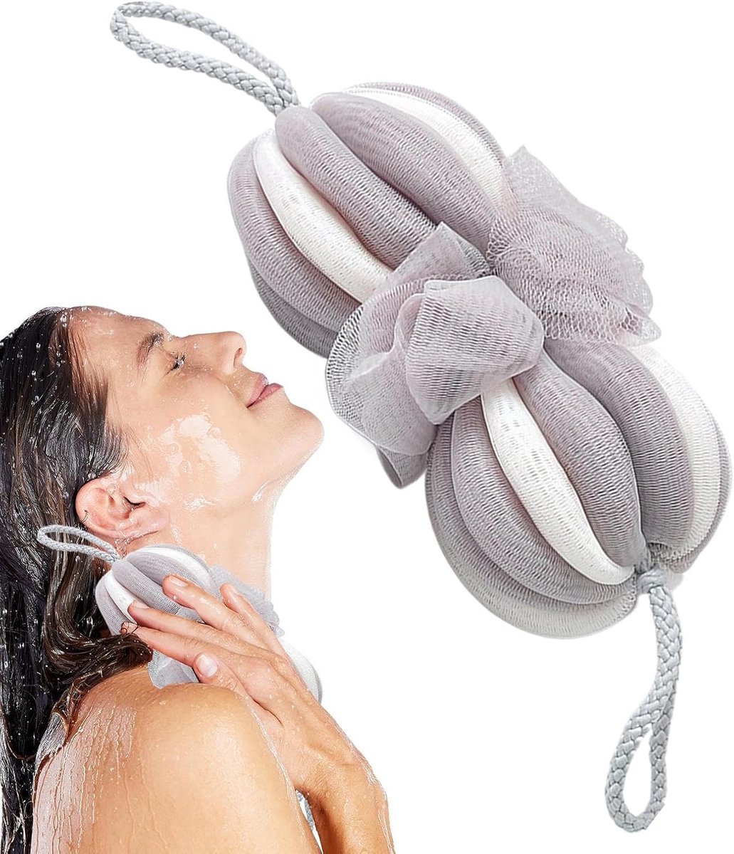 Douche Loofah - Bad Spons Poef - Zacht Schrobben - Snelle Schuimvorming - 6x6x20cm