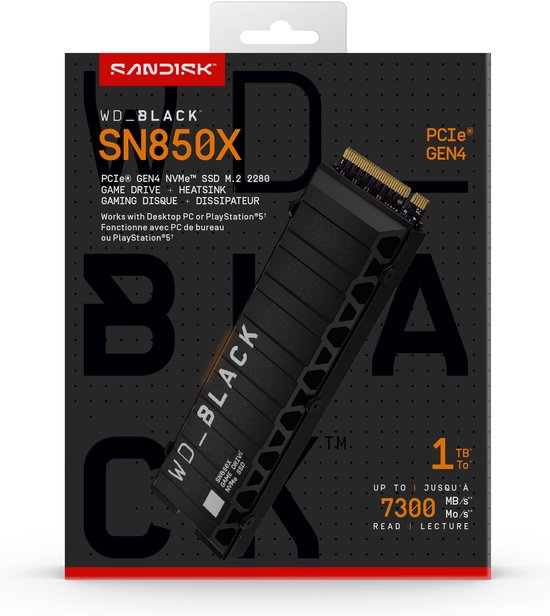 Western Digital Black SN850X - Interne SSD met Heatsink - NVMe M.2 - PS5 compatibel - 1 TB