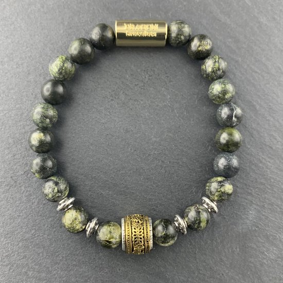 Dragon Bracelets® Heren Armband - Aziatisch - Prayer Bead Bracelet - Natuursteen Russische Serpentijn