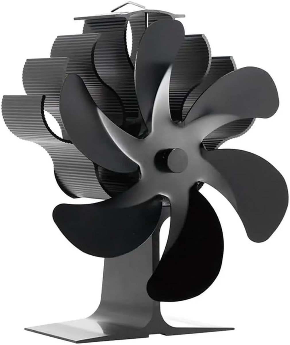 Haard Ventilator - Kachel Fan - Warmte Verdeling - Zonder Elektriciteit - 6 Bladen - Zwart