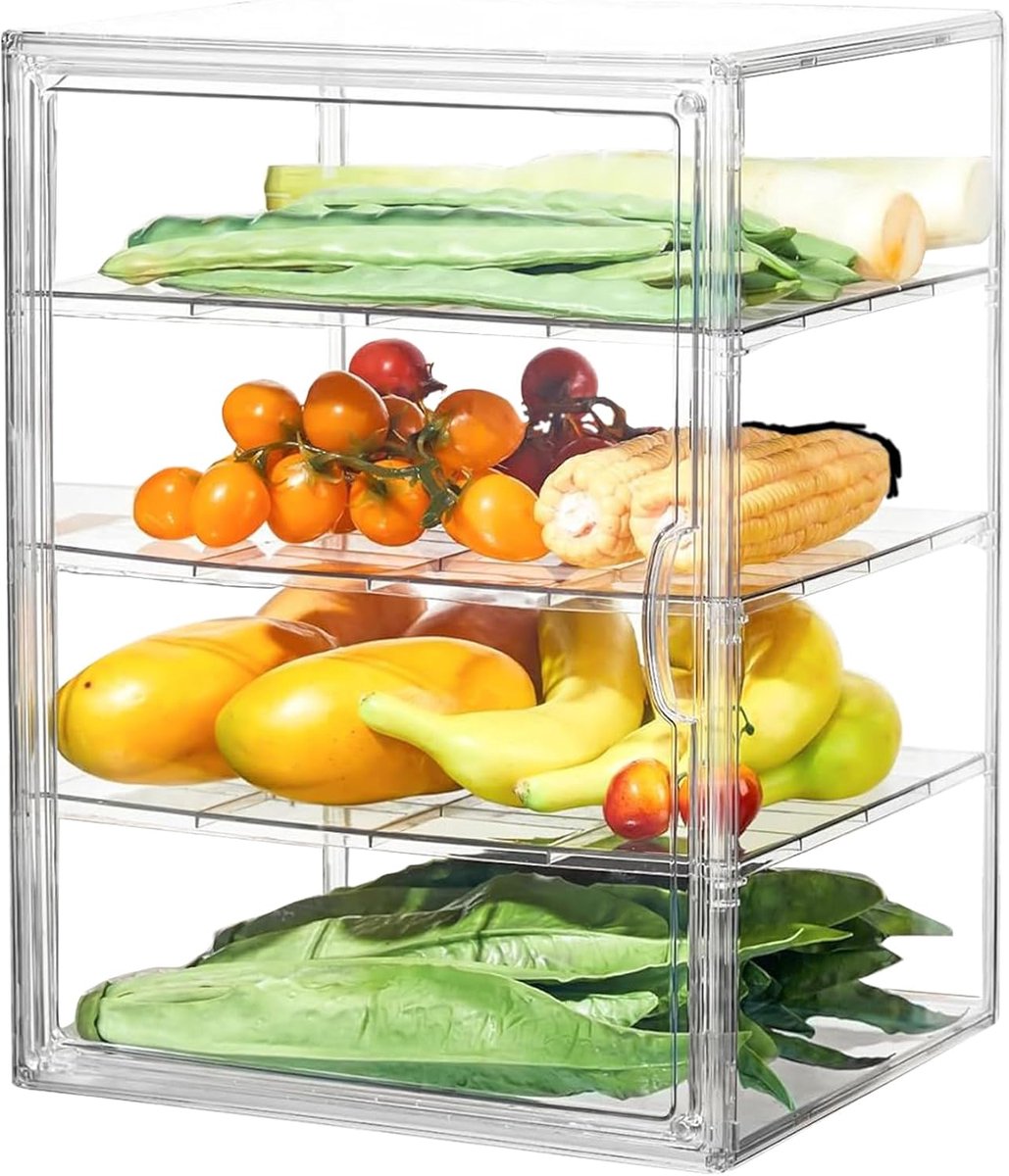 Broodbox Acryl - Bakkerij Vitrine - Voedsel Opslag - Vier Etages - 40 x 30 x 25 cm - Transparant
