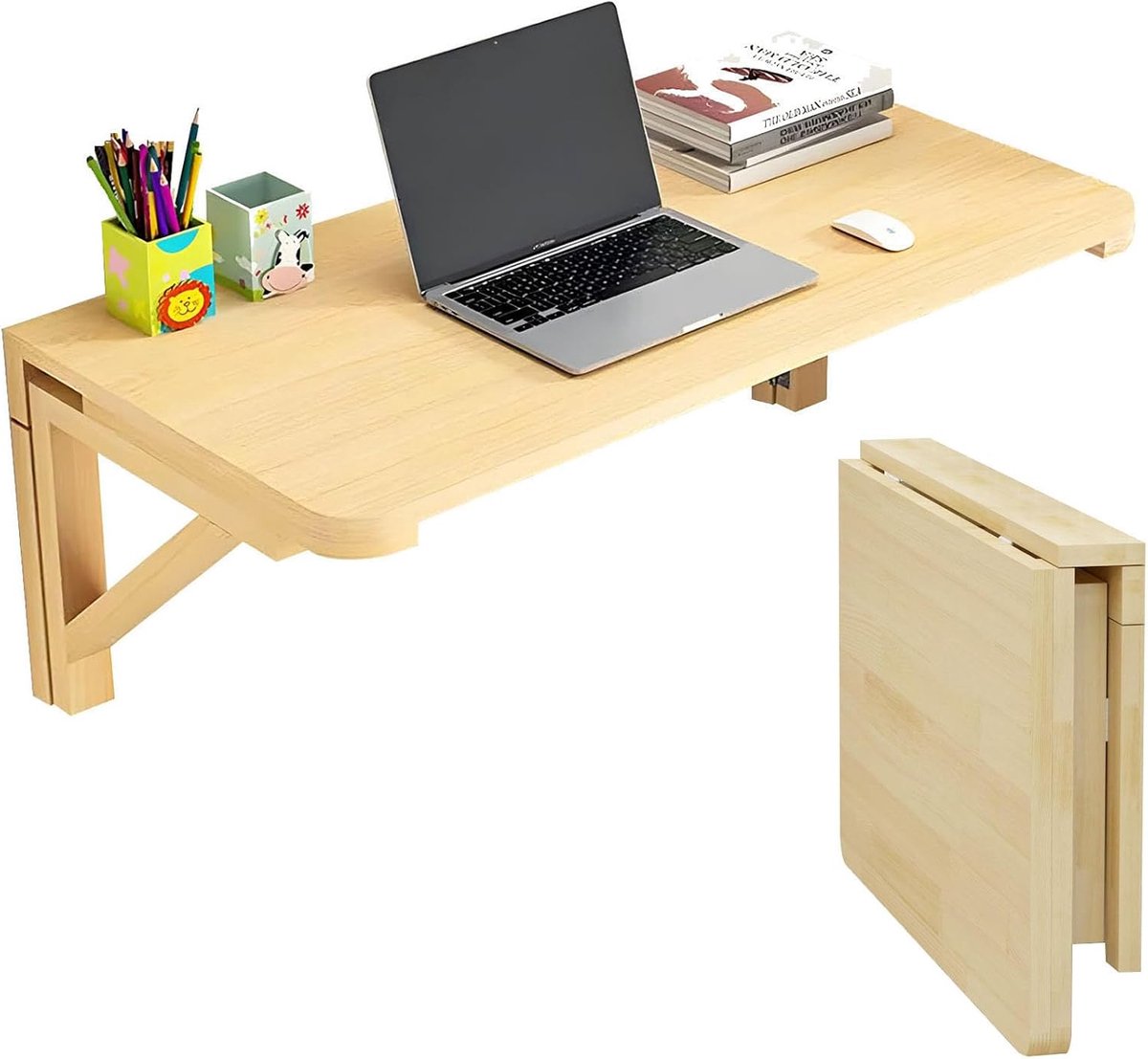 Houten Wandbureau - Opklapbare Tafel - Ruimte Besparen - Inklapbaar Ontwerp - Gelakt